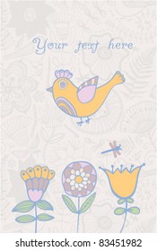 Vintage romantic background with bird. Bird, floral card with place for you text