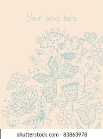 Vintage romantic background with bird. Bird, floral card