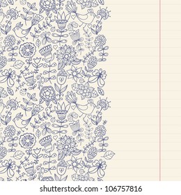 Vintage romantic background with bird on lined paper. Bird, floral card with place for you text