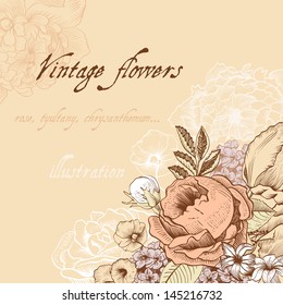 Vintage romantic background with lush flowers