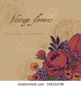 Vintage romantic background with lush flowers