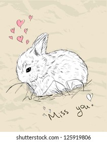 Vintage romantic card with cute animal. Vector illustration EPS8