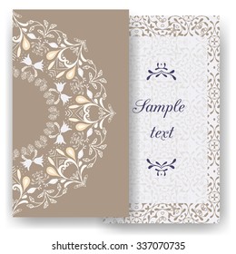 Vintage romantic cards. Floral decorations, leaves, flowers patterns ornaments. Vector. Luxury elegant. Retro template design for Restaurant, Royalty, Boutique, Hotel, Jewelry, Fashion, Real estate. 