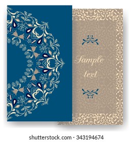 Vintage romantic cards. Floral decorations, leaves, flowers patterns ornaments. Vector. Luxury elegant. Retro template design for Restaurant, Royalty, Boutique, Hotel, Jewelry, Fashion, Real estate. 