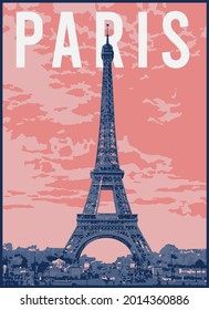 Vintage romantic eiffel tower illustration print with paris slogan for woman - girl graphic tee t shirt or poster - Vector