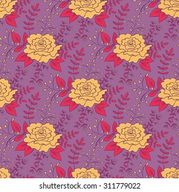 Vintage Romantic Floral Seamless Pattern with hand drawn doodle roses. Vector repeating background for festival cards decoration, textile and wallpaper