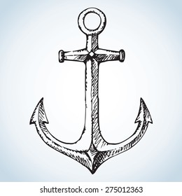 Vintage romantic metallic anchor. Vector monochrome freehand ink drawn background sketchy in art scribble style pen on paper. View close-up with space for text