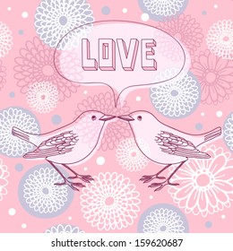 Vintage romantic seamless pattern with bird