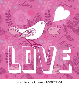 Vintage romantic seamless pattern with bird.