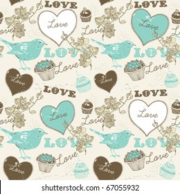 Vintage romantic seamless pattern with bird