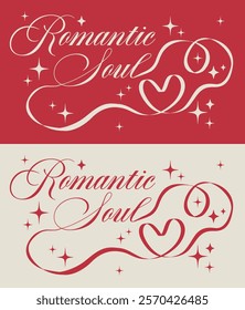 Vintage romantic typography lovely slogan print with retro hand drawn ribbon heart and stars illustration for graphic tee t shirt or poster sticker - Vector