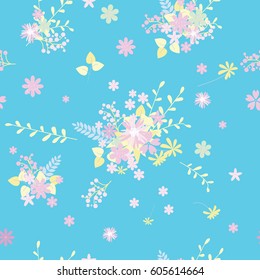 Vintage romantic vector trendy seamless pattern (tiling). Abstract flowers with soft colors for your design