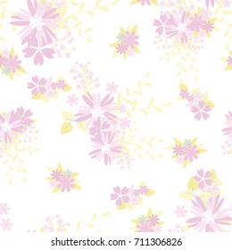 Vintage romantic vector trendy seamless pattern (tiling). Abstract flowers with soft colors for your design