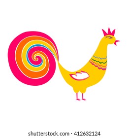 Vintage rooster isolated on white background. Vector Illustration
