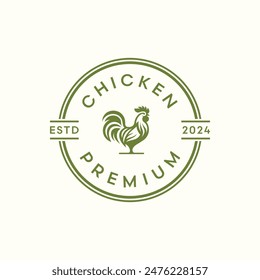 Vintage Rooster Logo Vector Design Illustration. Hipster Rooster Vintage Retro Minimalist Logo. Chicken Icon, Farm Fresh, Livestock Company.