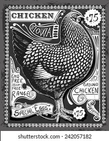 Vintage rooster poultry Butcher Blackboard Chicken Beef. Butchery Hen Food Chalk Board Shop. Retro Menu Restaurant Blackboard Diagram. Street Food Vintage Bar Menu Background Infographic Vector Image