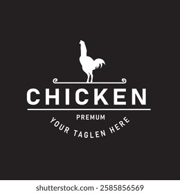 Vintage Rooster Silhouette Logo Design Vector Illustration Poultry Farm Rooster Dark Background