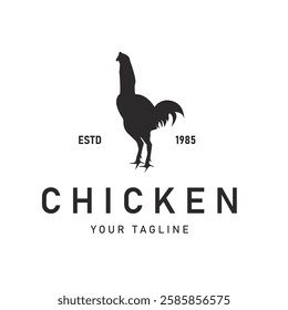 Vintage Rooster Silhouette Logo Design Poultry Farm Rooster Vector Illustration