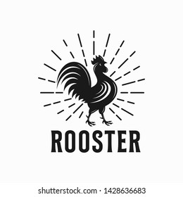 Vintage Rooster With Sunburst Logo Vector
