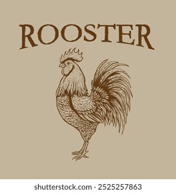 Vintage Rooster Vector Illustration, retro farm animal design, classic poultry emblem, rustic artwork, traditional rooster silhouette, farm-to-table, country-style vector art.