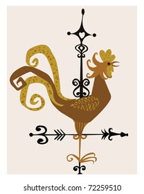 Vintage Rooster Weather Vane on Country Barn Farmhouse