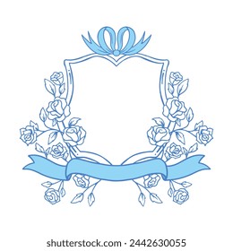 Vintage Rose botanical frame and monogram wedding crest template