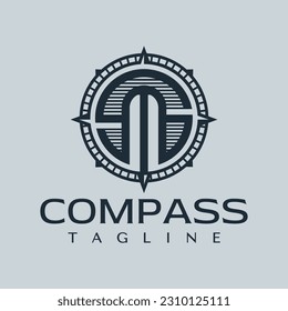 Vintage rose compass letter S M SM logo design. Travel initial SM MS logo.