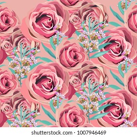 Vintage rose floral pattern Vector background. Grunge old paper textures