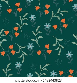 Vintage rose floral pattern wallpaper in pink and green on a cream background, with small roses, leaves and vines