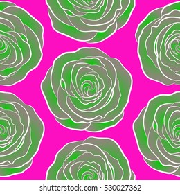 Vintage rose flower background. Flower card with dog rose. Flower seamless pattern. Hand drawn background with dogrose flowers. Abstract beige, green and magenta roses sketch.