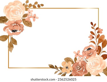 Vintage rose flower watercolor gold frame for wedding, birthday, card, background, invitation, wallpaper, sticker, decoration etc.