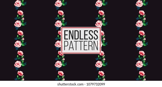 Vintage rose flowers vector seamless pattern in watercolor style. Repeatable seamless background with flowers.
