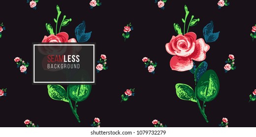 Vintage rose flowers vector seamless pattern in watercolor style. Repeatable seamless background with flowers.