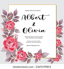 Vintage Rose Garden Wedding Invite with Romantic Script Font