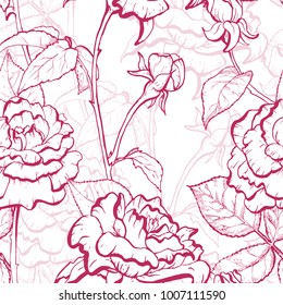 Vintage rose. Hand drawn vector illustration background.Seamless pattern. Botanical engraved style illustration. Detailed floral sketch. Vintage rose. Hand drawn vector illustration background.