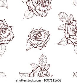 Vintage rose. Hand drawn vector illustration background.Seamless pattern. Botanical engraved style illustration. Detailed floral sketch. Vintage rose. Hand drawn vector illustration background.