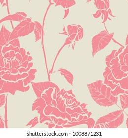 Vintage rose. Hand drawn vector illustration background.Seamless pattern. Botanical engraved style illustration. Detailed floral sketch. Vintage rose. Hand drawn vector illustration background.