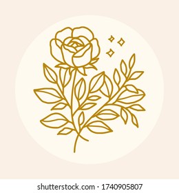 vintage rose illustration logo elements and flower plant lineart design for sticker, card, tags, invitation, or banner