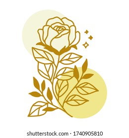 vintage rose illustration logo elements and flower plant lineart design for sticker, card, tags, invitation, or banner