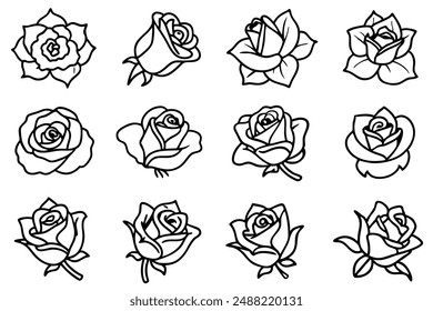 Klassische Rose Line Art Illustration Design Konzept