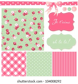 Vintage Rose Pattern, frames and cute seamless backgrounds. Ideal for printing onto fabric and paper or scrap booking.