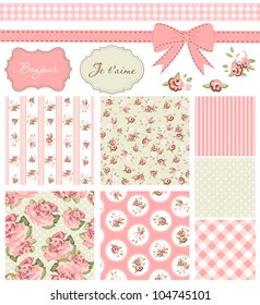 Vintage Rose Pattern, frames and cute seamless backgrounds. Ideal for printing onto fabric and paper or scrap booking.