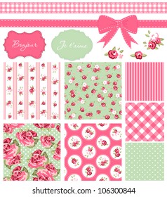 Vintage Rose Pattern, frames and cute seamless backgrounds. Ideal for printing onto fabric and paper or scrap booking.