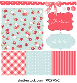 Vintage Rose Pattern, frames and cute seamless backgrounds. Ideal for printing onto fabric and paper or scrap booking.