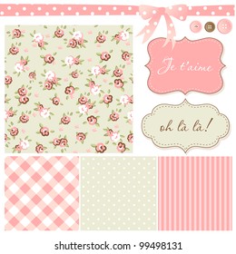 Vintage Rose Pattern, frames and cute seamless backgrounds. Ideal for printing onto fabric and paper or scrap booking.