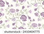 Vintage rose pattern seamless flower Europe. Rose embroidery motifs batik background border print template Ikat hand draw vector illustration. Pink violet Ink texture on white