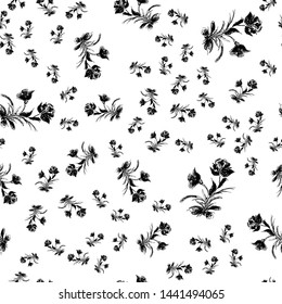 Vintage rose seamless outline vector, great design for any purposes. Floral vintage seamless pattern. Trendy linear illustration with a black rose. Textile fabric design. Simple flowery pattern.
