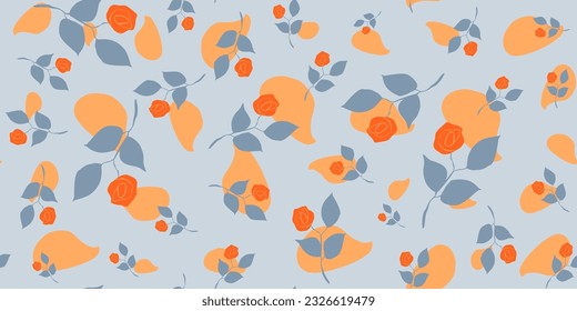 Rosa vintage Patrón sin foco color de flor Corea Flor Liberty contemporánea rama botánica floral femenina. Hierba de bodas dibujada a mano, flores minimalistas con hojas elegantes. Repetir el patrón.