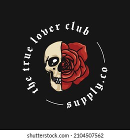Vintage Rose Skull Logo Hand made Vector Illustration