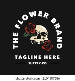 Vintage Rose Skull Logo Hand made Vector Illustration